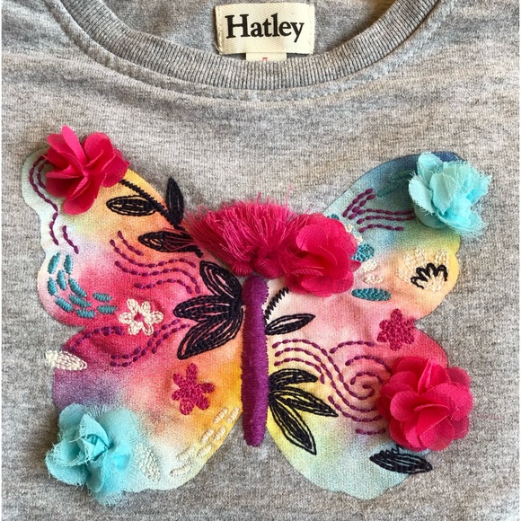 EUC Hatley Girl’s Dress-Sweatshirt Top with Butterfly + Striped Shimmer Skirt - Picture 3 of 7